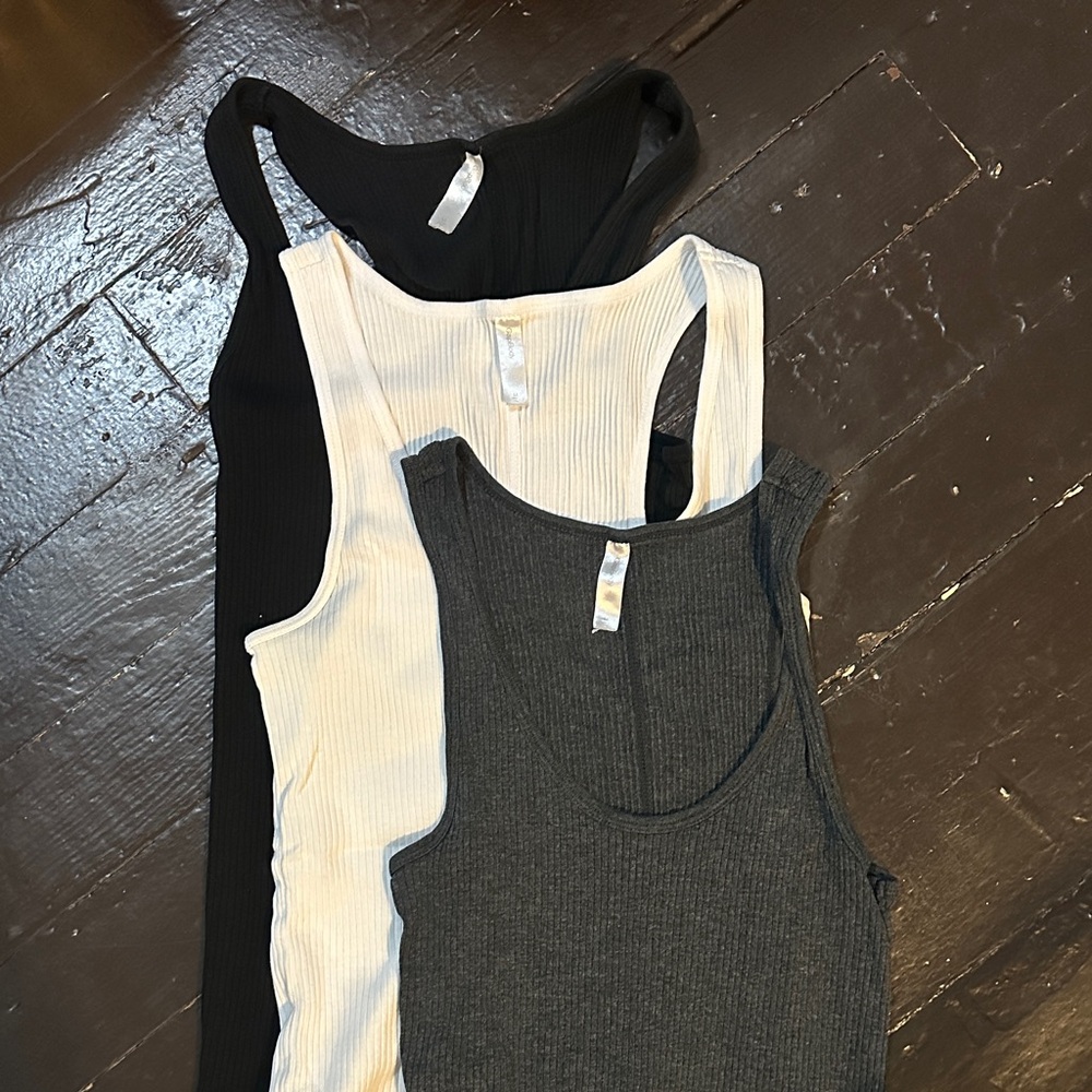 GAP BODY Ribbed Tank Top Bundle - Black, White & Charcoal - Women